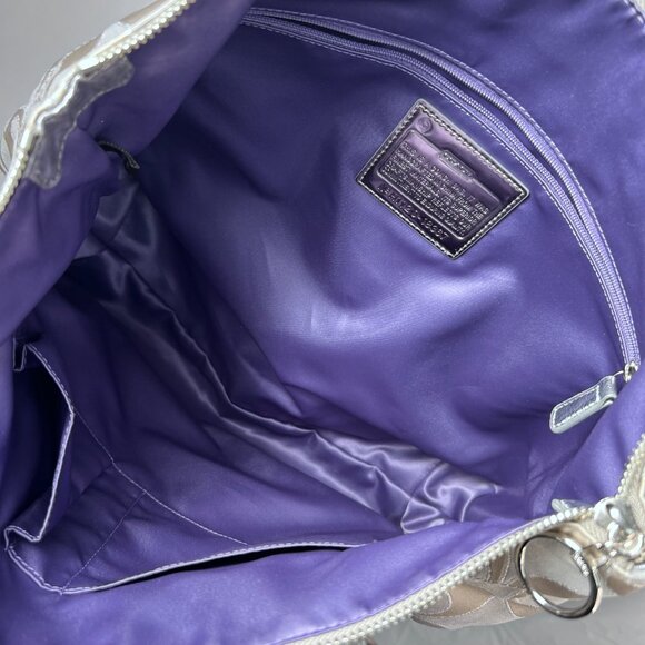 NWT COACH Poppy Signature Beige/Silver Glam Tote - Picture 5 of 7